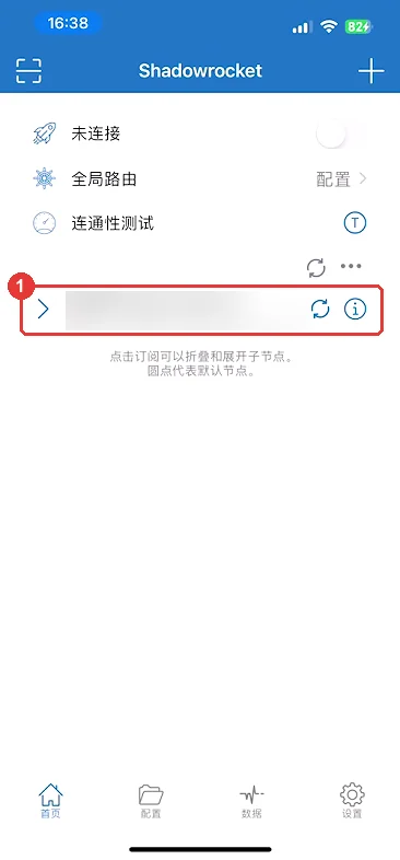 首页出现订阅,点击展开查看节点